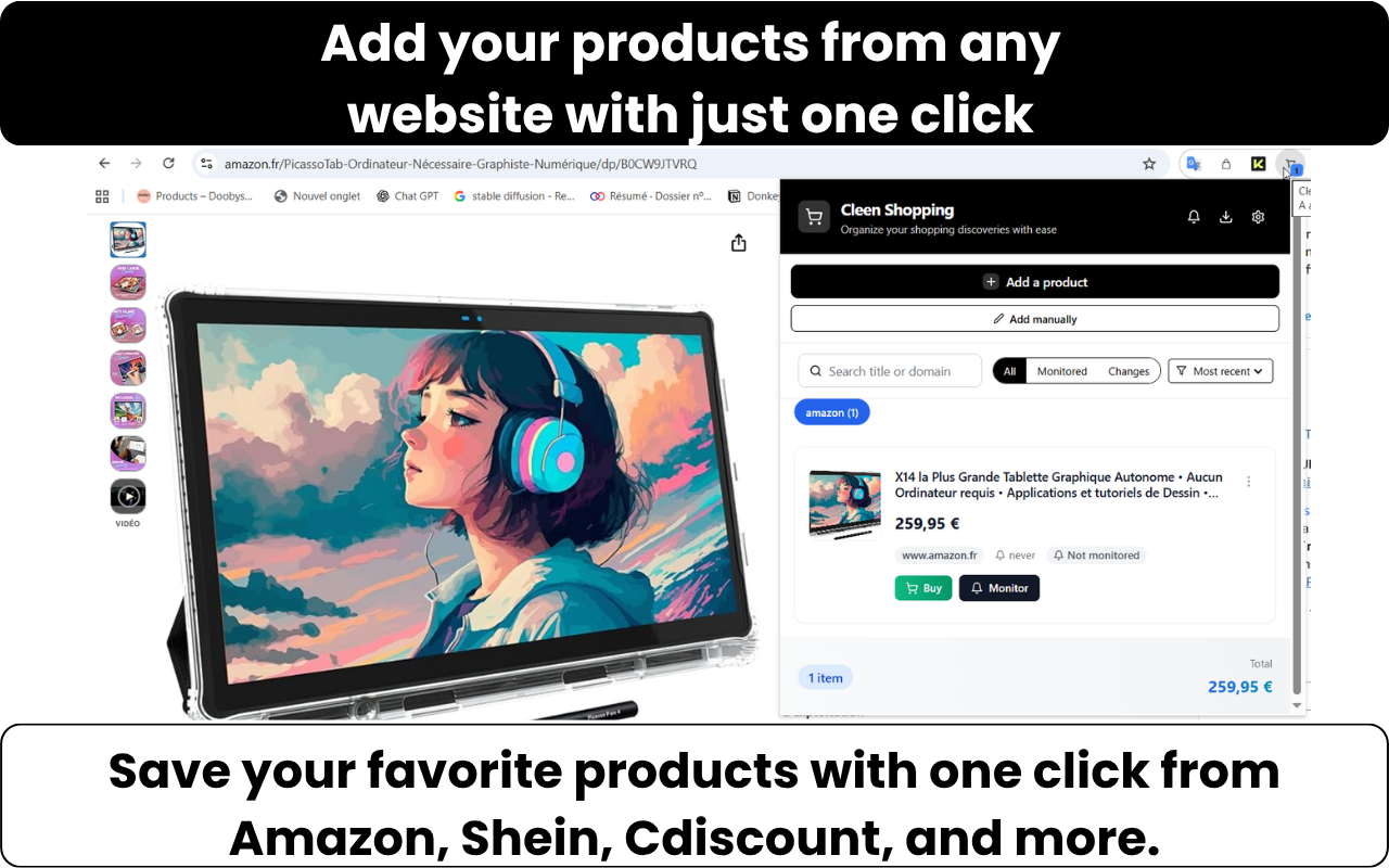 Cleen Interface - centralized cart and price alerts