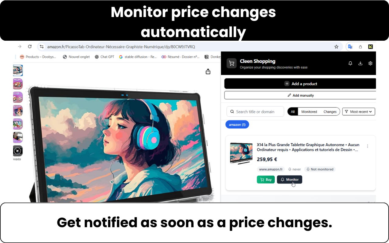 Cleen price alerts interface
