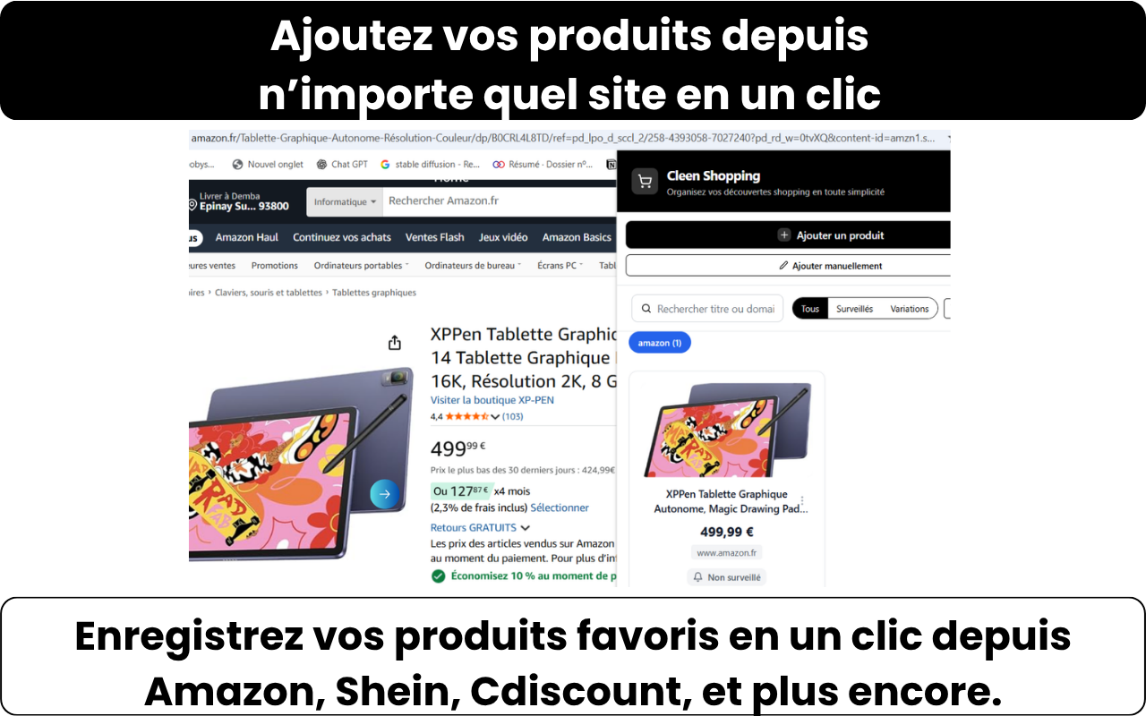 Interface de Cleen - panier centralisé et alertes de prix